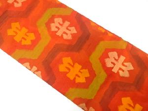 手織り紬　抽象模様織り出し　名古屋帯